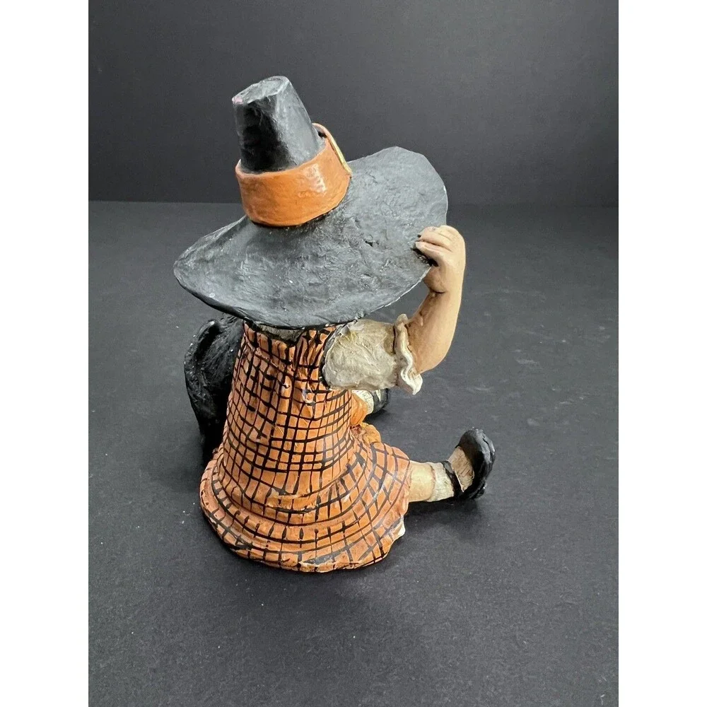 Bethany Lowe Halloween Witch Girl with Black Cat Primitive Figurine Decor